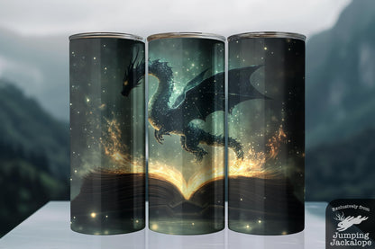 Enchanted Flight Dragon Tumbler – 20oz Celestial Book Magic | Glowing Fantasy Creature Drinkware