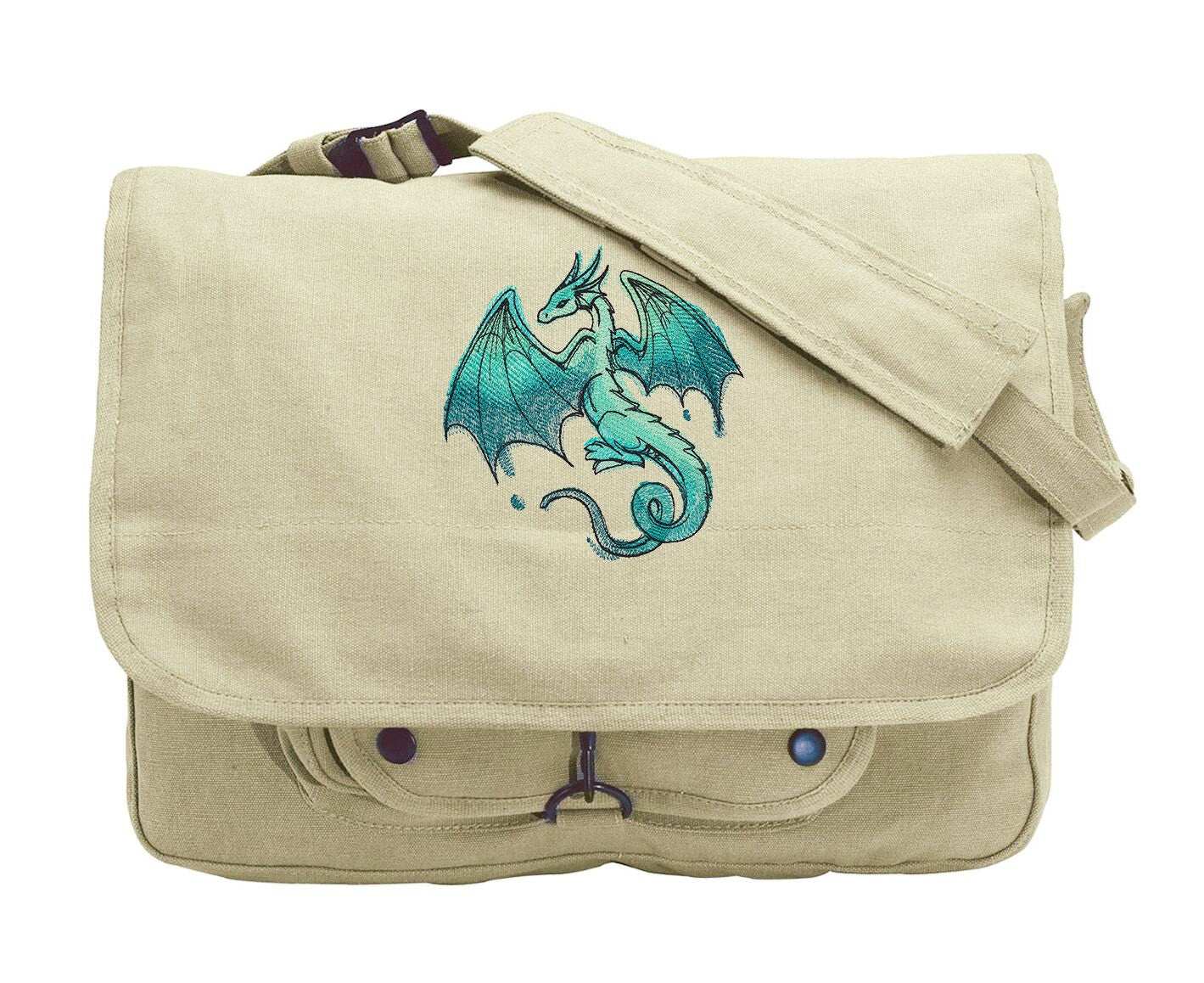 Dragon Bag, Colorful Dragon, Green Dragon, Spectrum - Dragon Embroidered Canvas Messenger Bag