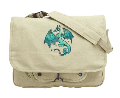 Dragon Bag, Colorful Dragon, Green Dragon, Spectrum - Dragon Embroidered Canvas Messenger Bag