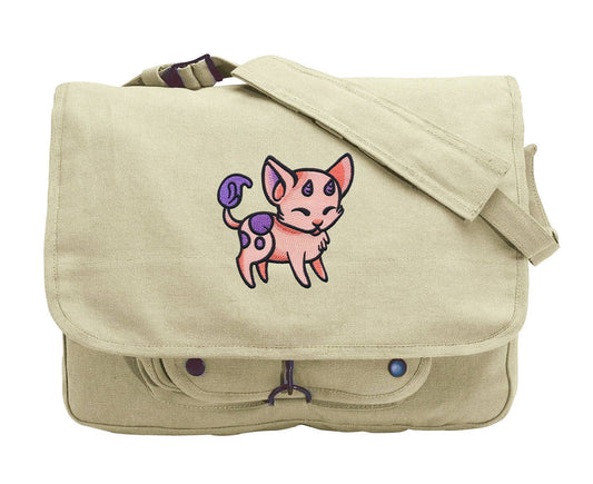 Charmed Creatures - Puppy Embroidered Canvas Messenger Bag, Dog Embroidered Canvas Messenger Bag