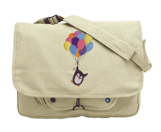 Penguin Messenger Bag, I Can Fly Embroidered Canvas Messenger Bag