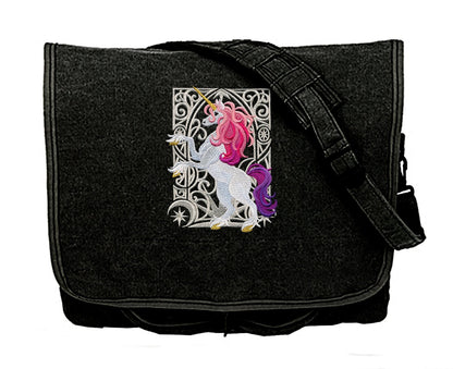 Unicorn Nouveau Embroidered Canvas Messenger Bag