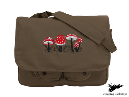 Morel of the Story - Mushroom Embroidered Canvas Messenger Bag