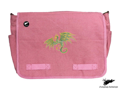 Gilded Patina Dragon Embroidered Classic Canvas Messenger Bag