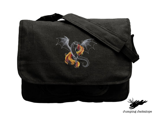 Midnight Magick -  Dragon Embroidered Canvas Messenger Bag