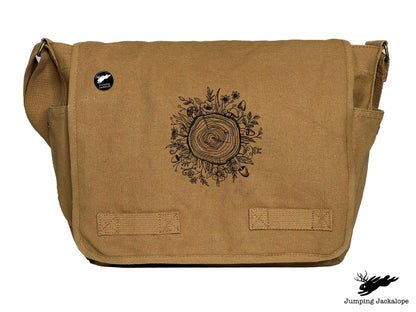 Botanical Tree Rings Design Embroidered Classic Canvas Messenger Bag