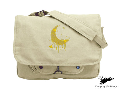 Buzzing Under the Moonlight, Bee Messenger Bag, Honeybee Embroidered Canvas Messenger Bag, Moon Bag, Honeybee Moon Bag