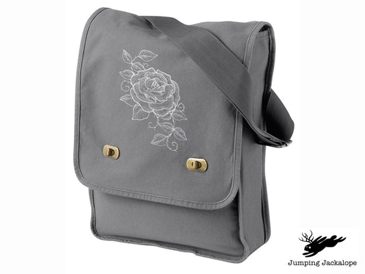 Chalked Rose Embroidered Canvas Field Bag