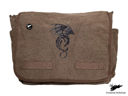 Dark Creatures Dragon Embroidered Classic Canvas Messenger Bag