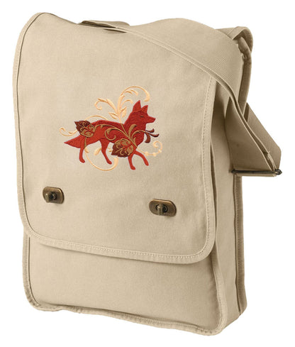 Filigree Fox Embroidered Canvas Field Bag