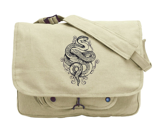 Toile Noir - Snake Embroidered Canvas Messenger Bag