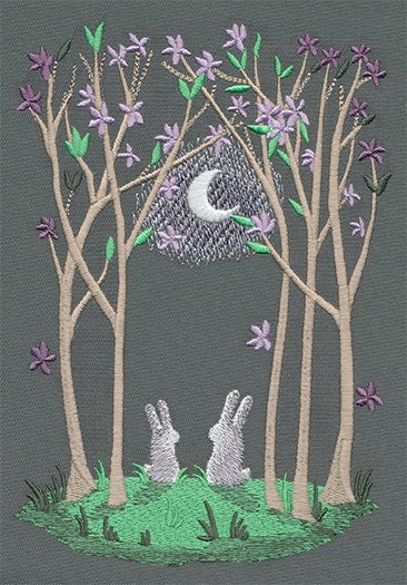 Moonlit Spring Rabbit Bunny Crescent Moon Embroidered Canvas Field Bag