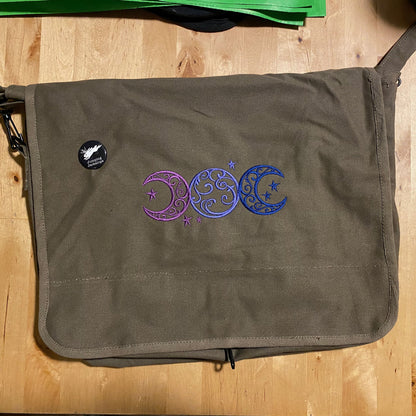 Triple Moon Embroidered Canvas Messenger Bag