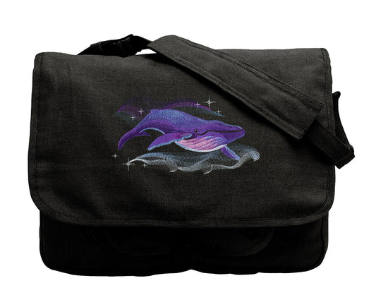 Celestial Whale Embroidered Canvas Messenger Bag