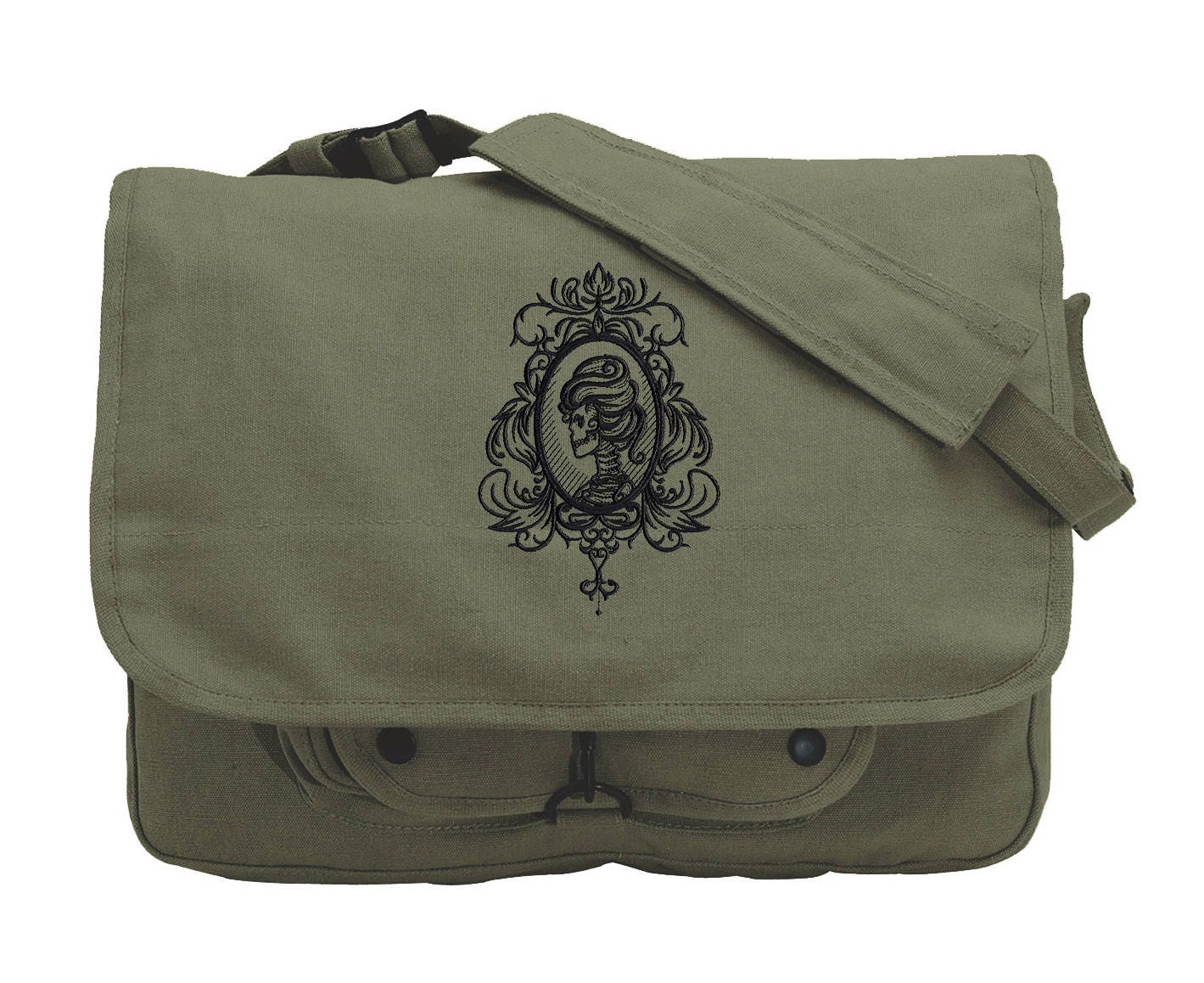 Gothic Gala - Skull Cameo Embroidered Canvas Messenger Bag
