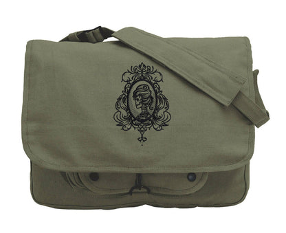 Gothic Gala - Skull Cameo Embroidered Canvas Messenger Bag