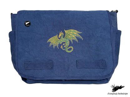 Gilded Patina Dragon Embroidered Classic Canvas Messenger Bag
