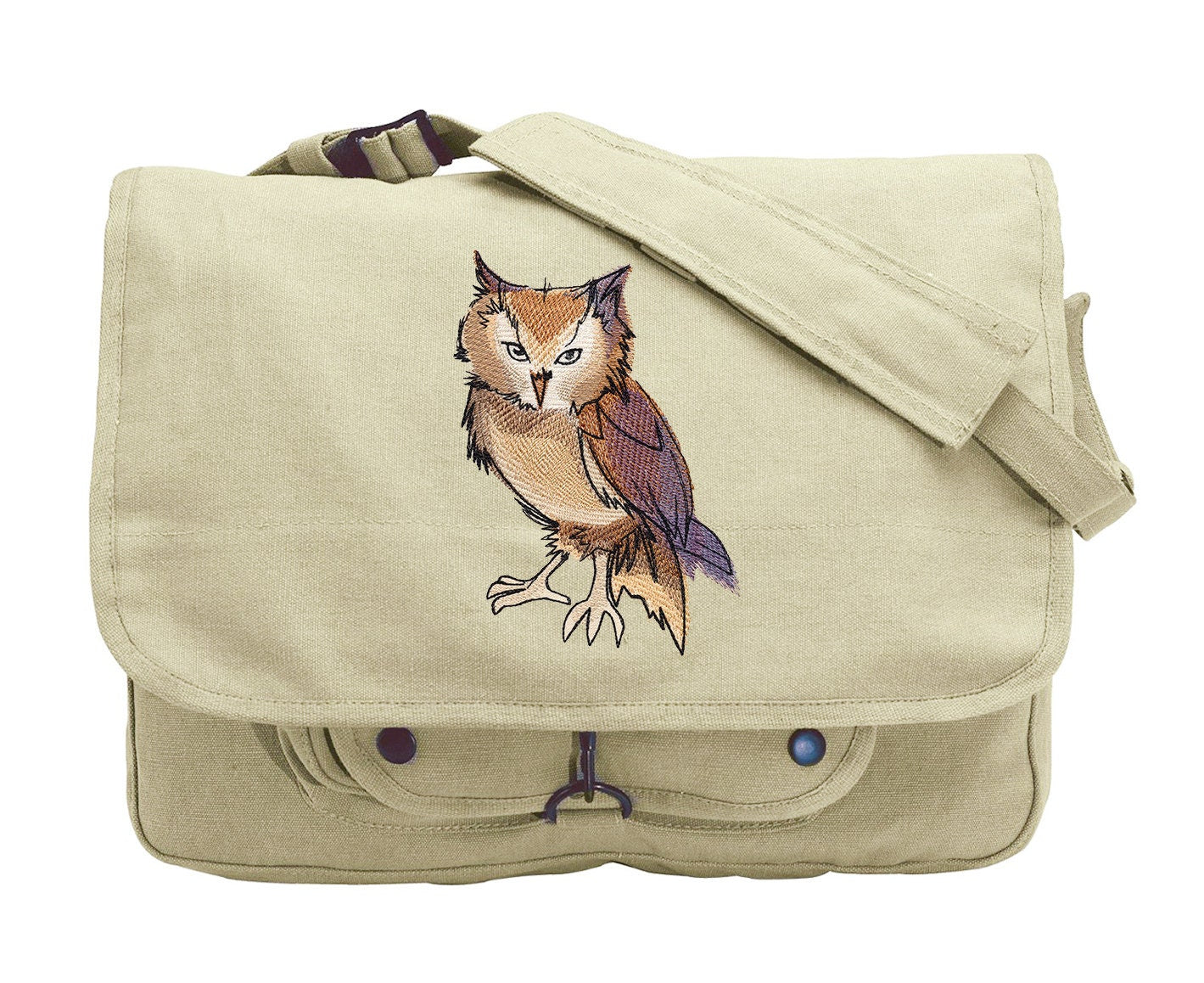Painted Owl Embroidered Canvas Messenger Bag