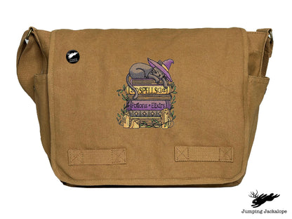 Spooky and Booked Cat Embroidered Messenger Bag
