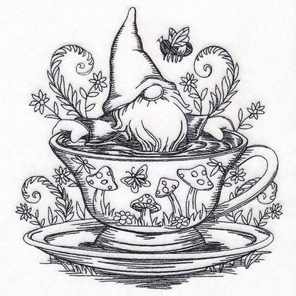 A Day at the Spa Teacup Gnome, Gnome Embroidered Canvas Messenger Bag, Gnome Bag