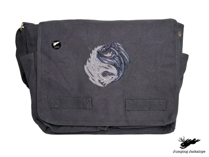 Yin Yang Dragons Embroidered Classic Canvas Messenger Bag