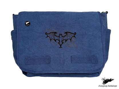 Elegant Bat Design Embroidered Classic Canvas Messenger Bag