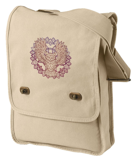 Anima Owl Embroidered Canvas Field Bag