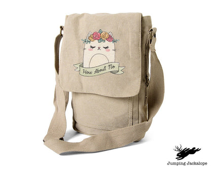 How About No, Cat Bag, Cat Embroidered Canvas Tech, Tablet, iPad, Kindle, Fire, Camera Bag