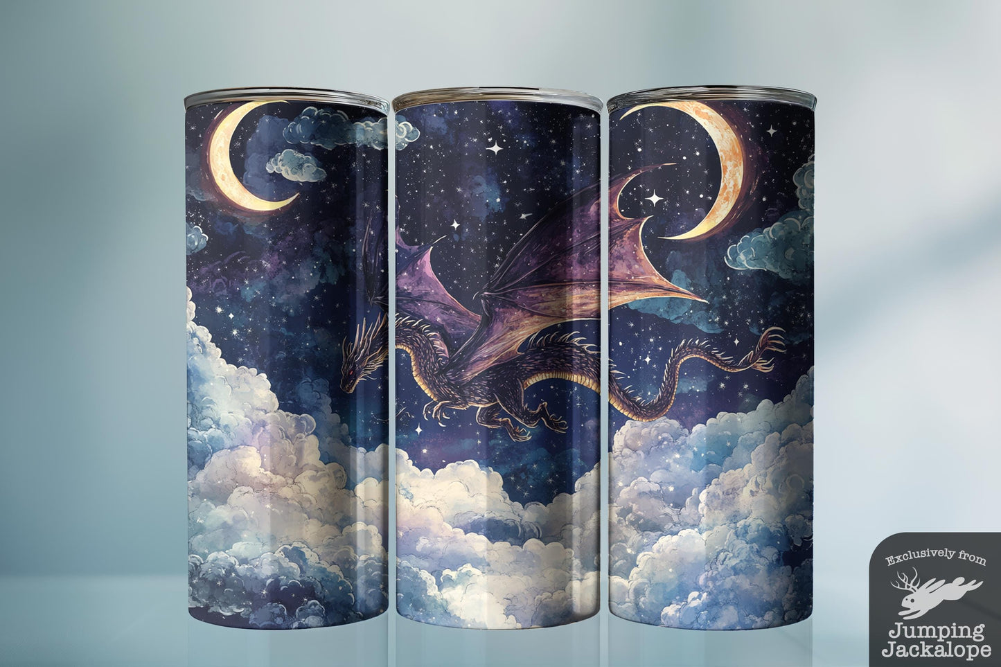 Twilight Wyrm Tumbler – 20oz Galaxy Dragon Fantasy Drinkware | Purple Moonlit Sky Cup
