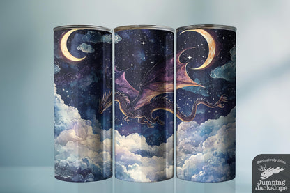 Twilight Wyrm Tumbler – 20oz Galaxy Dragon Fantasy Drinkware | Purple Moonlit Sky Cup