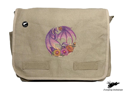 Autumn Flight of Flowers Dragon Wreath Embroidered Classic Canvas Messenger Bag
