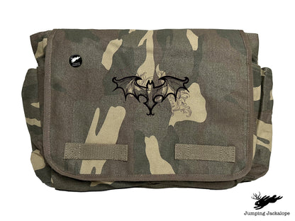 Elegant Bat Design Embroidered Classic Canvas Messenger Bag