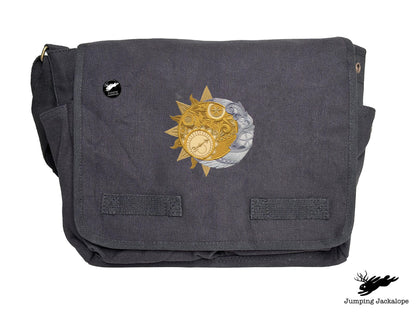 Clockwork Heavens Design Embroidered Classic Canvas Messenger Bag