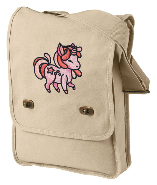 Charmed Creatures - Unicorn Embroidered Canvas Field Bag