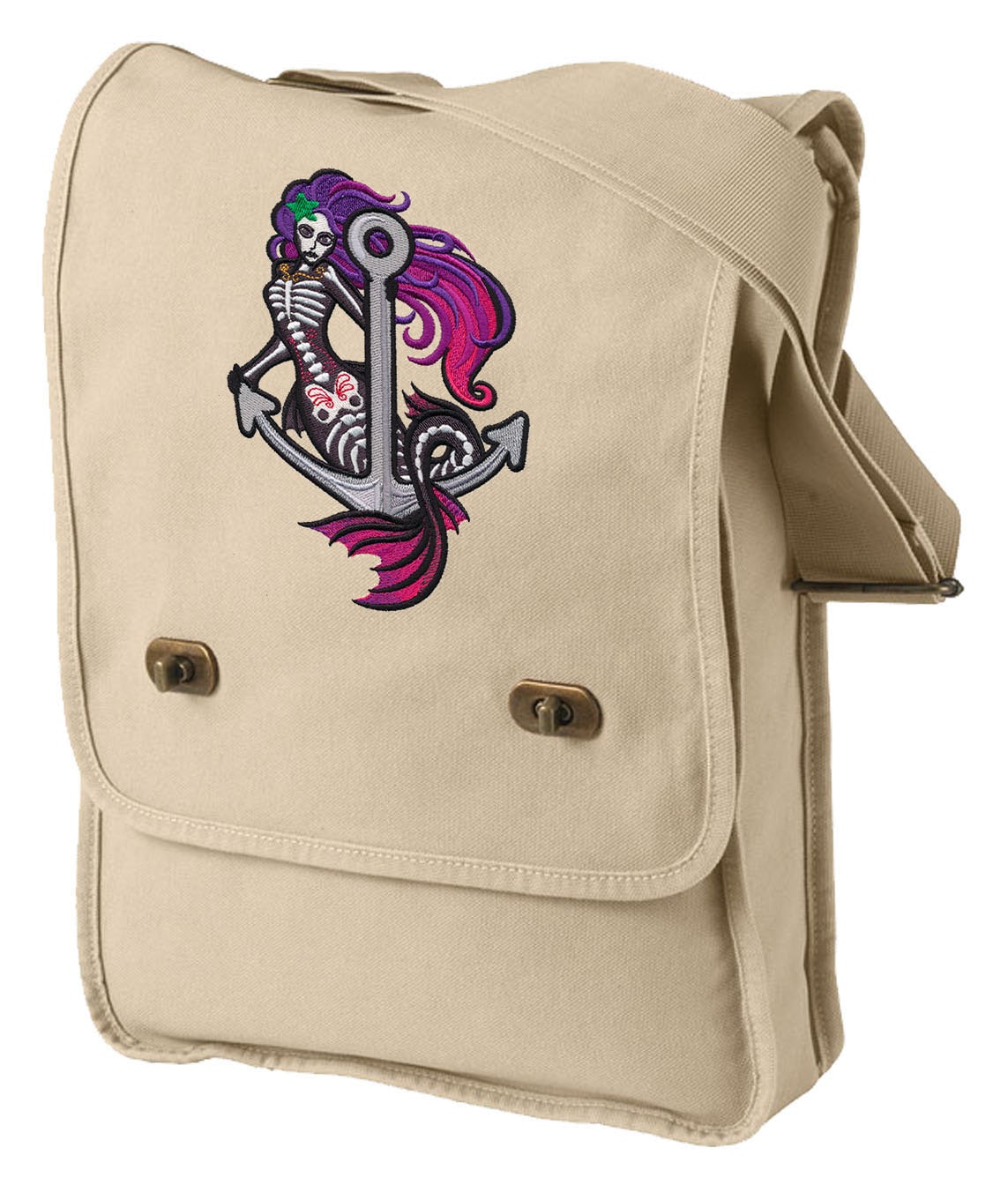 Mermaid Muerta Embroidered Canvas Field Bag