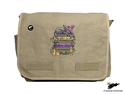 Spooky and Booked Cat Embroidered Messenger Bag