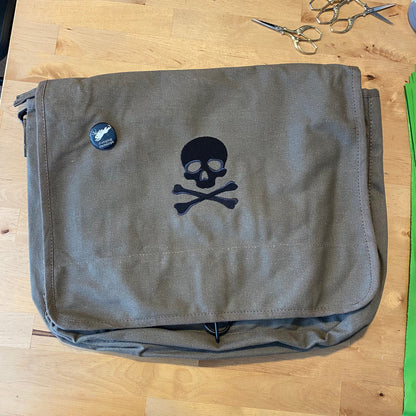 Skull and Crossbones Embroidered Canvas Messenger Bag