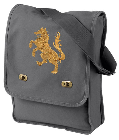 Gilded Heralrdy - Wolf Embroidered Canvas Field Bag