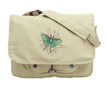 Miniature Menagerie Luna Moth Diagram Embroidered Canvas Messenger Bag