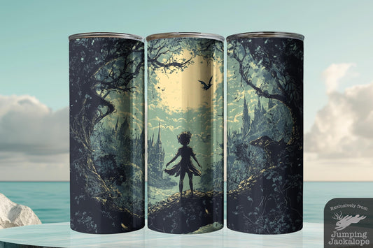 The Watcher of Neverland Tumbler – Peter Pan Under a Gloomy Sky | 20oz Vintage Fairytale Gift