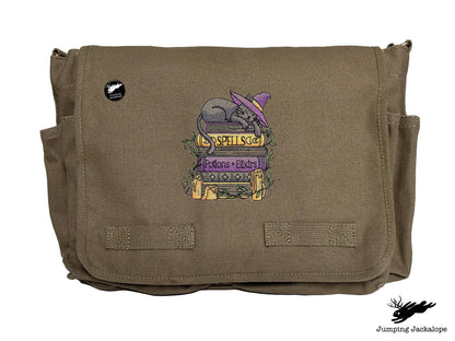 Spooky and Booked Cat Embroidered Messenger Bag