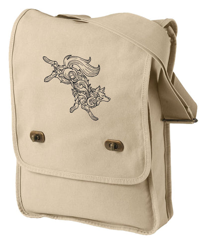 Wolf Field Bag, Baroque Wolf Embroidered Canvas Field Bag