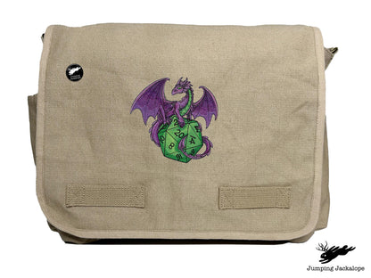 D20 Dragon Embroidered Classic Canvas Messenger Bag