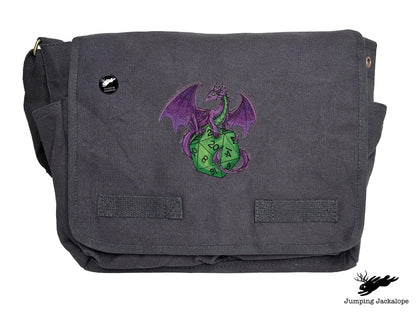 D20 Dragon Embroidered Classic Canvas Messenger Bag