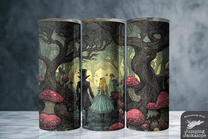 The Curious Path Tumbler – Alice Meets Mad Hatter in Twisted Forest | 20oz Dark Wonderland Cup