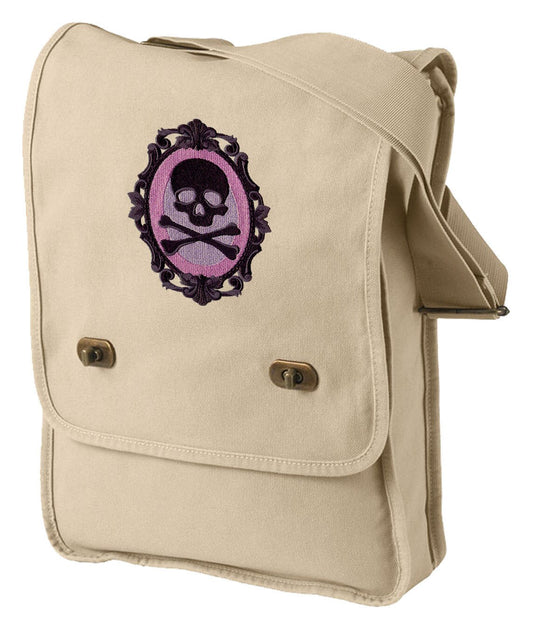 Cameo Mori Embroidered Skull Cameo Canvas Field Bag