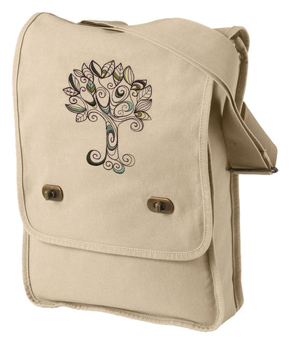 Doodle Tree Embroidered Canvas Field Bag