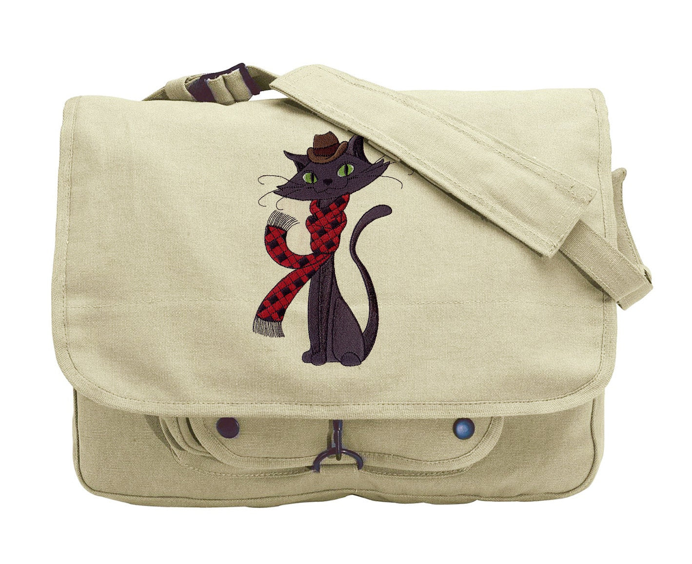 Hip Cat Embroidered Canvas Messenger Bag