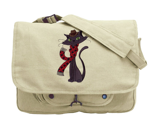 Hip Cat Embroidered Canvas Messenger Bag