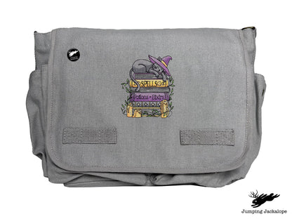 Spooky and Booked Cat Embroidered Messenger Bag
